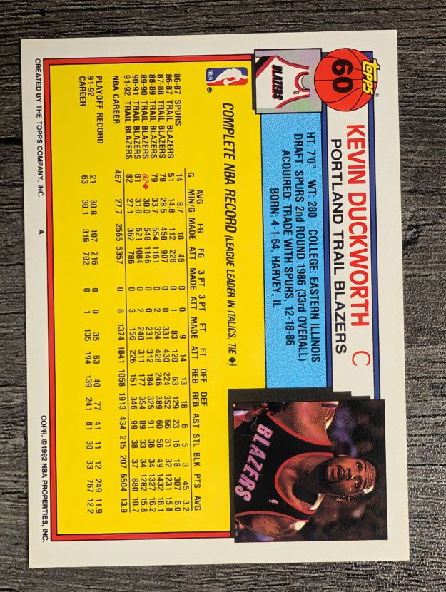 1992-93 Topps #60 Kevin Duckworth