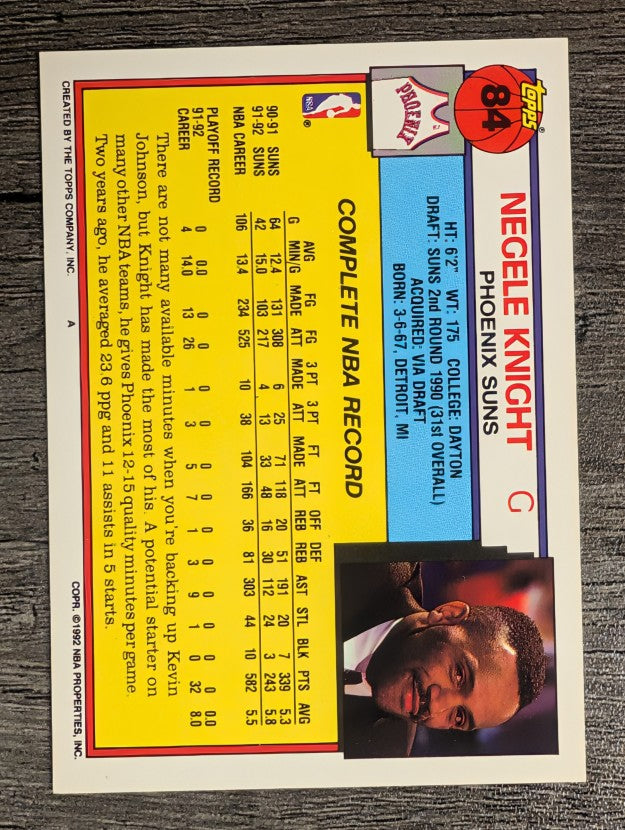 1992-93 Topps #84 Negele Knight