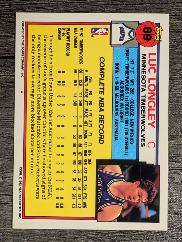 1992-93 Topps #89 Luc Longley