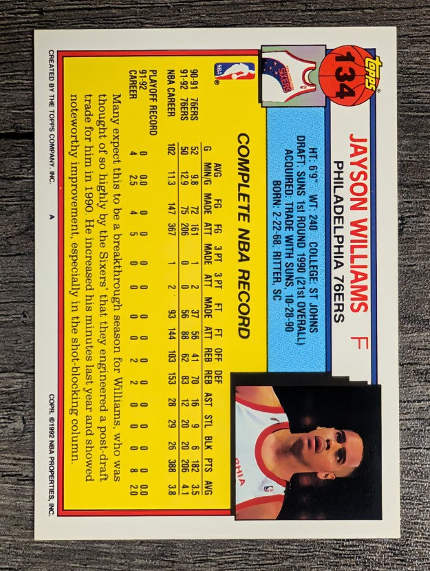 1992-93 Topps #134 Jayson Williams