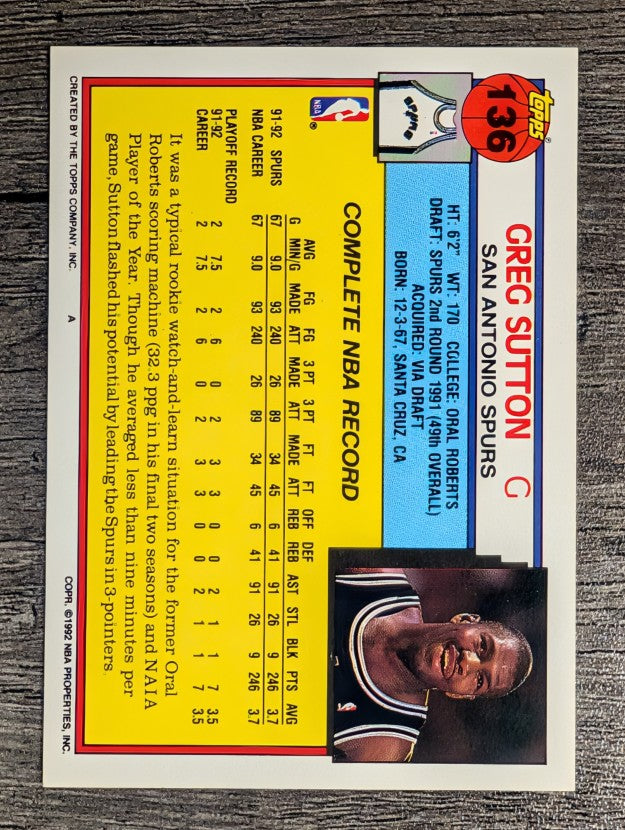 1992-93 Topps #136 Greg Sutton