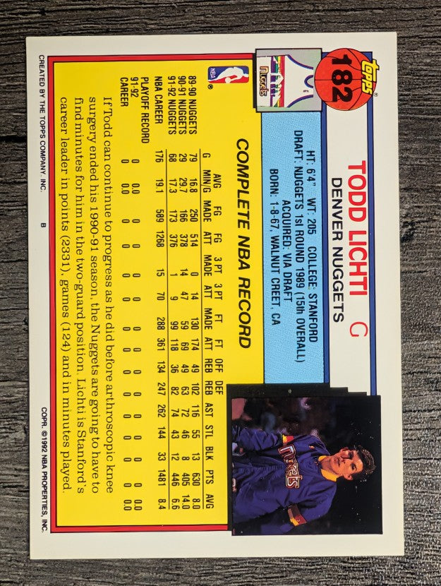1992-93 Topps #182 Todd Lichti