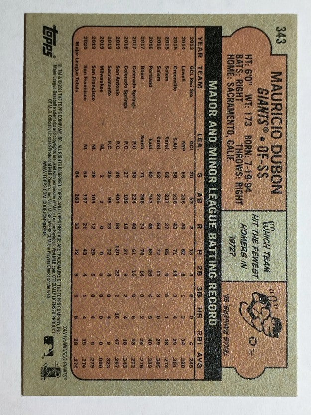 2021 Topps Heritage #343 Mauricio Dubon
