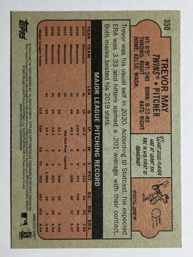 2021 Topps Heritage #350 Trevor May