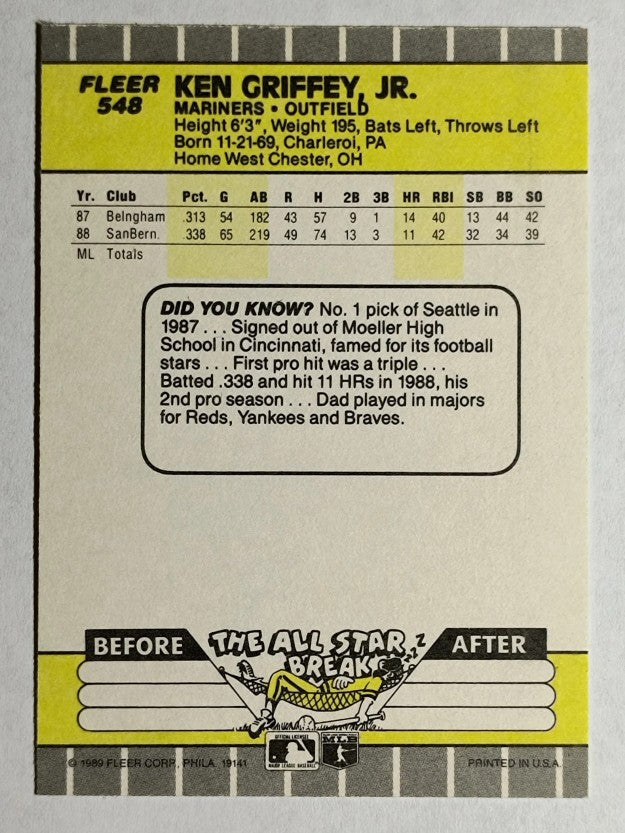 1989 Fleer #548 Ken Griffey Jr. RC