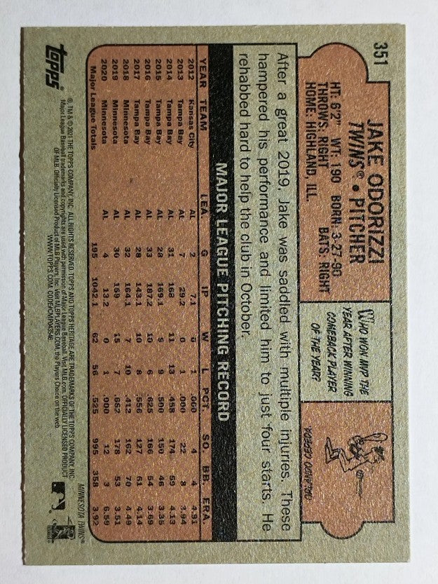 2021 Topps Heritage #351 Jake Odorizzi