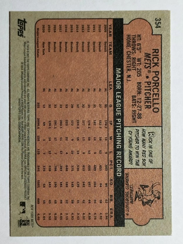 2021 Topps Heritage #354 Rick Porcello