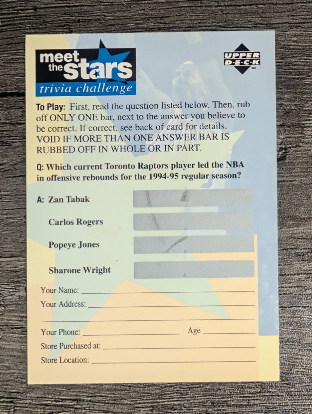 1996-97 Upper Deck Meet The Stars Trivia #16 Toronto Raptors