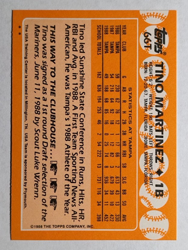1988 Topps Traded #66T Tino Martinez OLY XRC