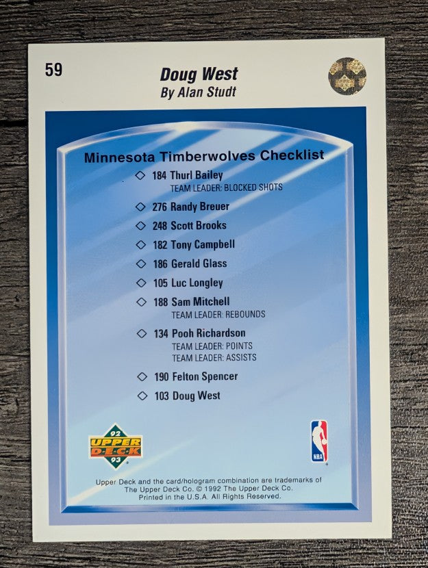 1992-93 Upper Deck #59 Doug West TC