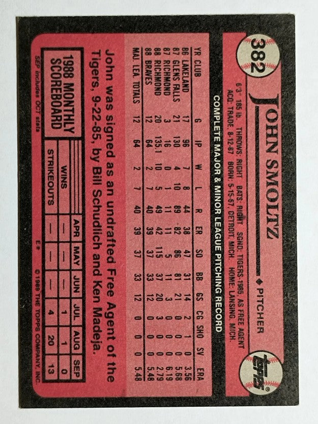 1989 Topps #382 John Smoltz RC