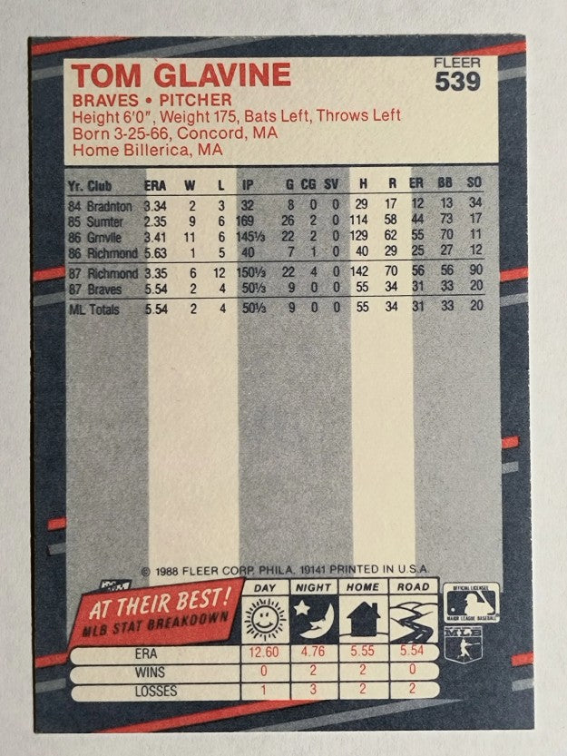 1988 Fleer #539 Tom Glavine RC