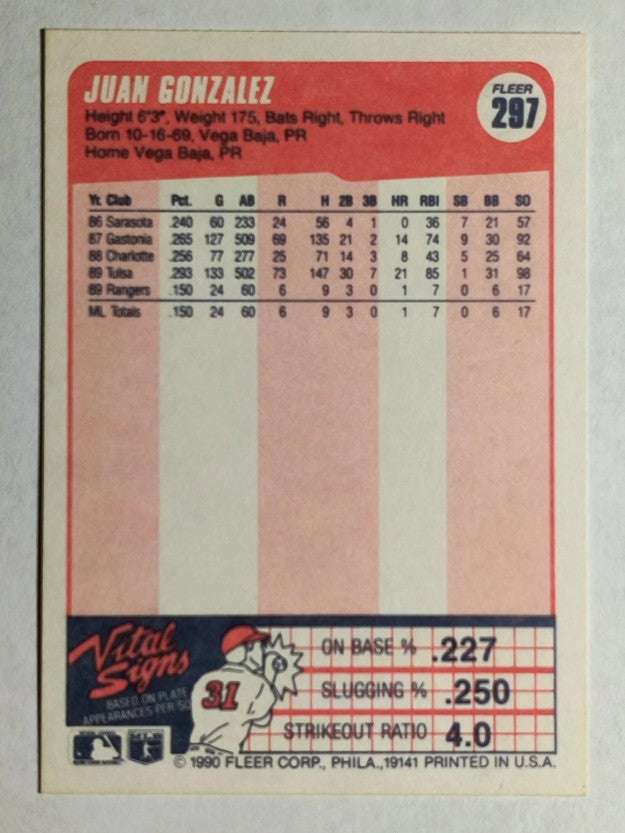 1990 Fleer #297 Juan Gonzalez RC