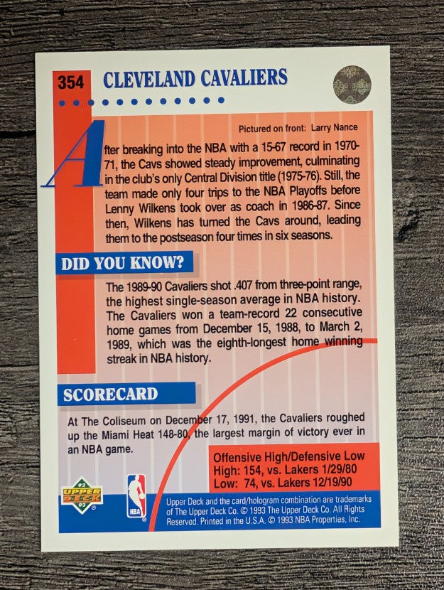 1992-93 Upper Deck #354 Larry Nance TFC