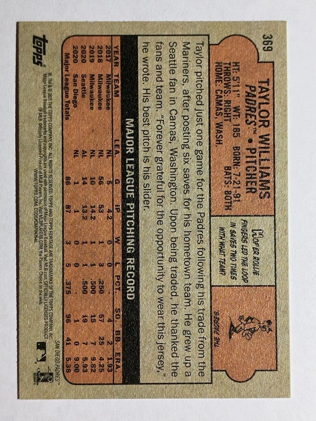 2021 Topps Heritage #369 Taylor Williams