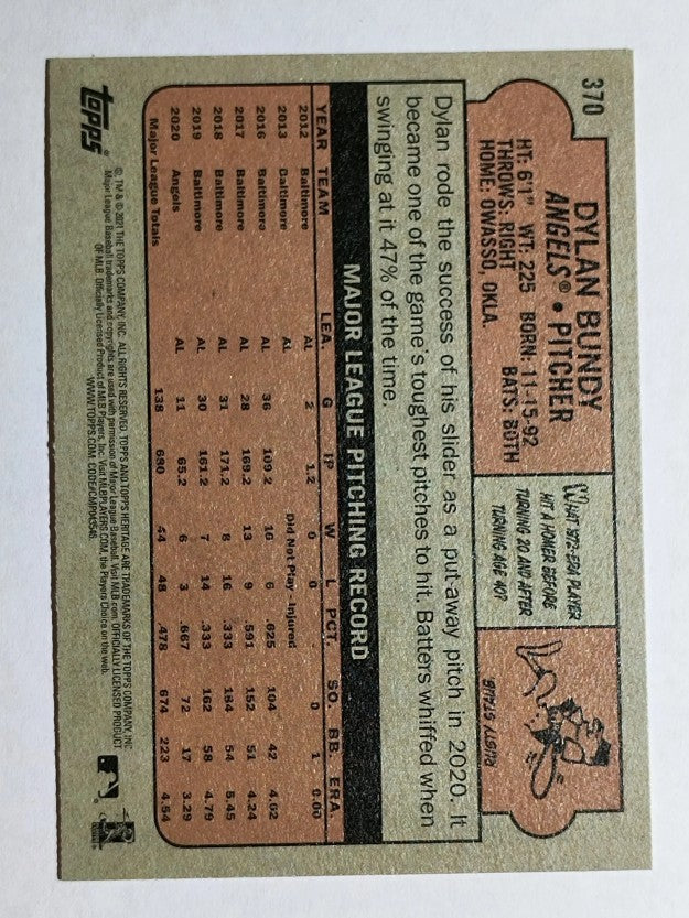 2021 Topps Heritage #370 Dylan Bundy