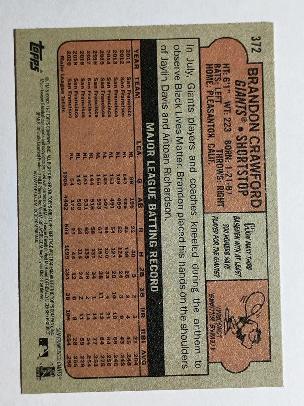2021 Topps Heritage #372 Brandon Crawford