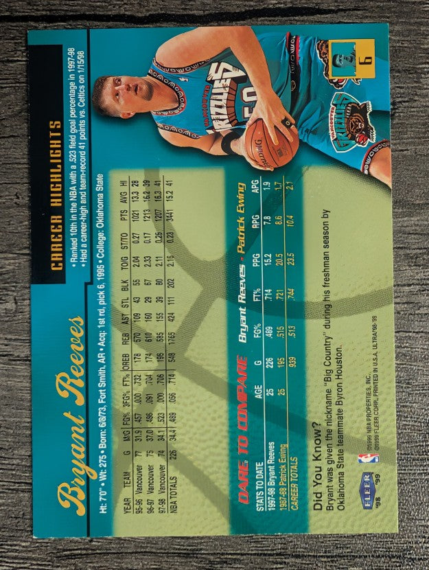 1998-99 Ultra #6 Bryant Reeves