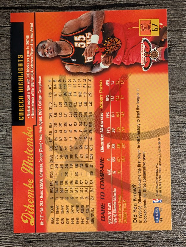 1998-99 Ultra #67 Dikembe Mutombo