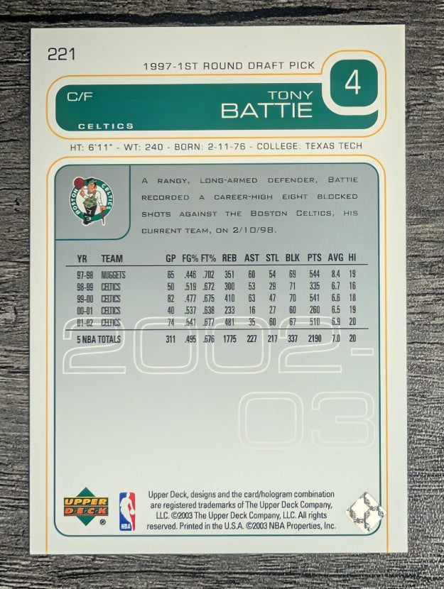 2002-03 Upper Deck #221 Tony Battie