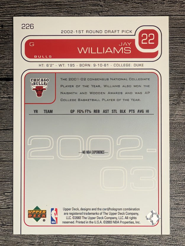 2002-03 Upper Deck #226 Jay Williams