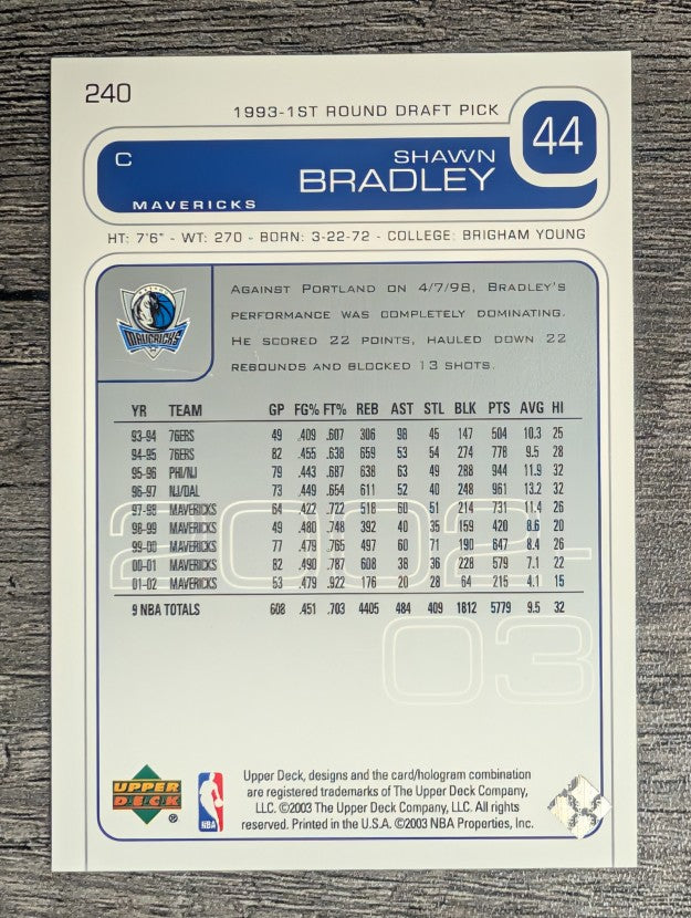 2002-03 Upper Deck #240 Shawn Bradley