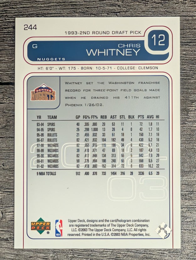 2002-03 Upper Deck #244 Chris Whitney