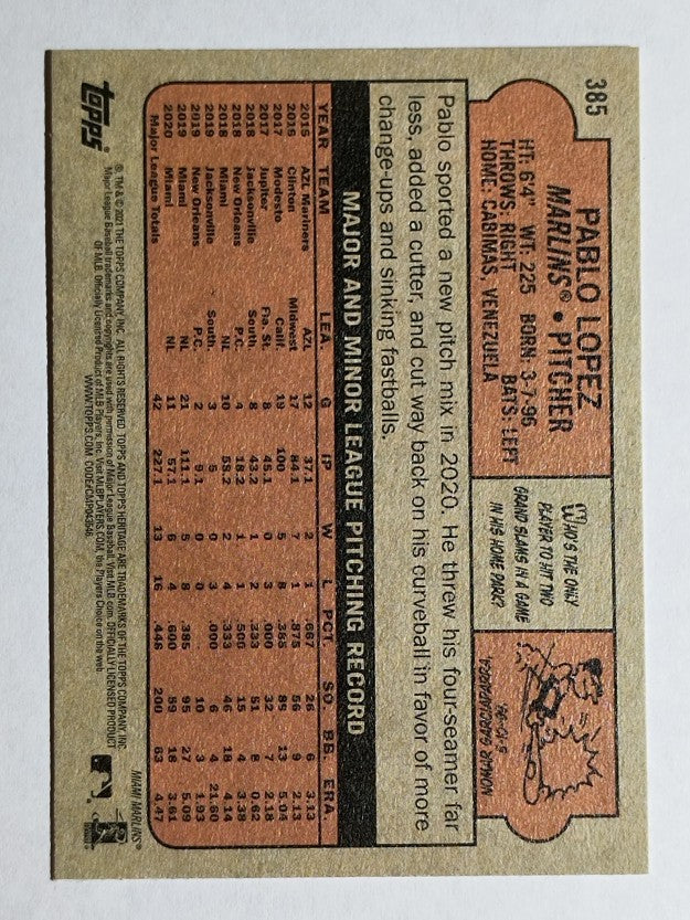 2021 Topps Heritage #385 Pablo Lopez