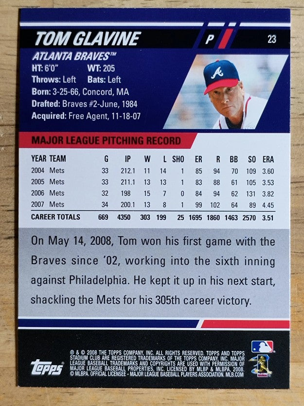 2008 Stadium Club #23 Tom Glavine