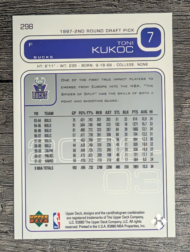 2002-03 Upper Deck #298 Toni Kukoc
