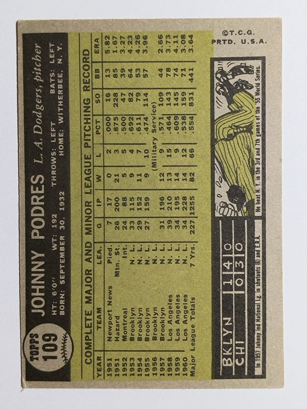 1961 Topps #109 Johnny Podres (EX)