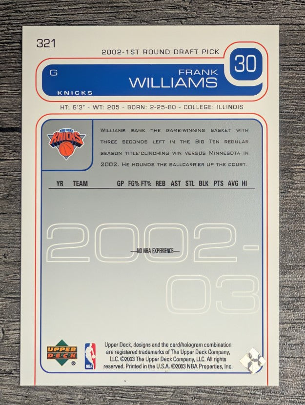2002-03 Upper Deck #321 Frank Williams