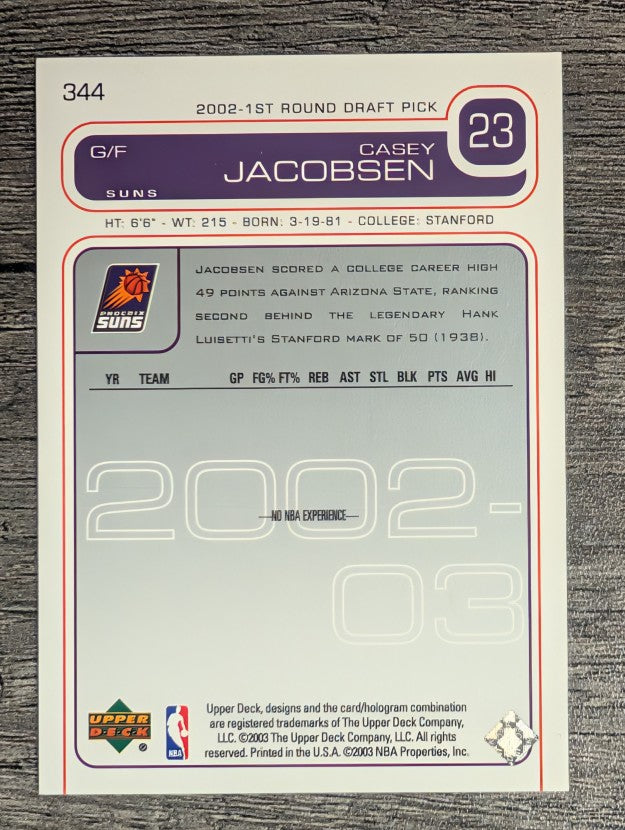 2002-03 Upper Deck #344 Casey Jacobsen