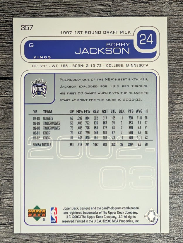 2002-03 Upper Deck #357 Bobby Jackson
