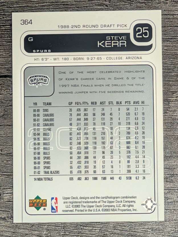 2002-03 Upper Deck #364 Steve Kerr