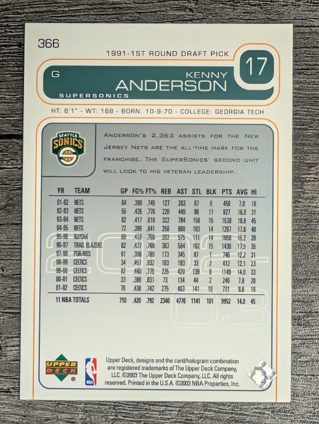 2002-03 Upper Deck #366 Kenny Anderson