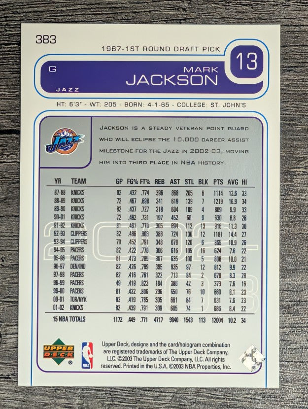 2002-03 Upper Deck #383 Mark Jackson