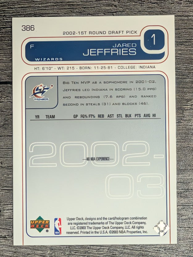 2002-03 Upper Deck #386 Jared Jeffries
