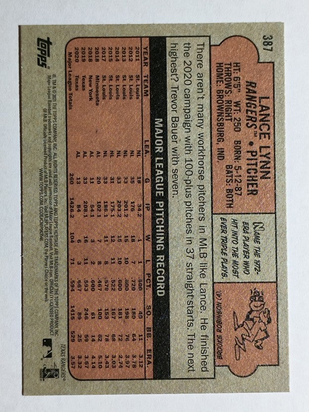 2021 Topps Heritage #387 Lance Lynn