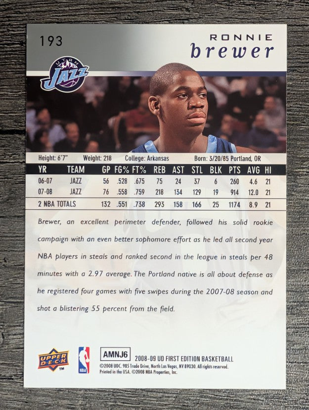 2008-09 Upper Deck First Edition #193 Ronnie Brewer