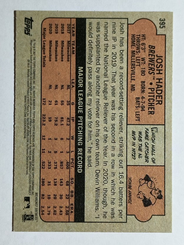 2021 Topps Heritage #395 Josh Hader