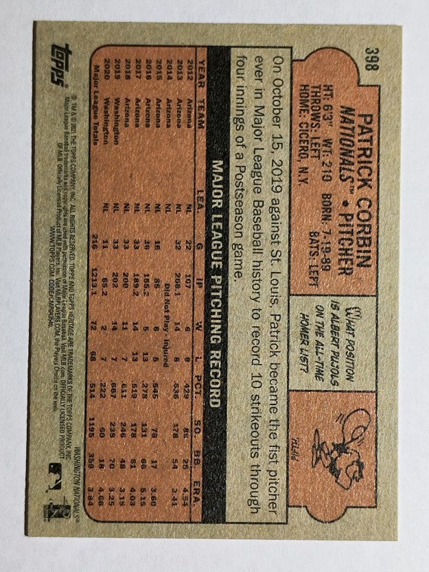2021 Topps Heritage #398 Patrick Corbin