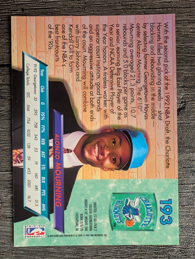 1992-93 Ultra #193 Alonzo Mourning RC