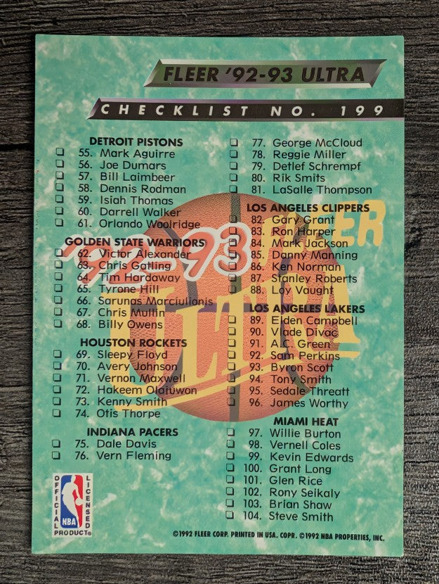 1992-93 Ultra #199 Checklist 1-104