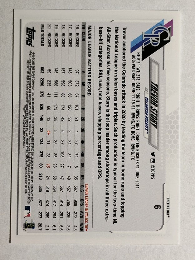 2021 Topps Opening Day #6 Trevor Story