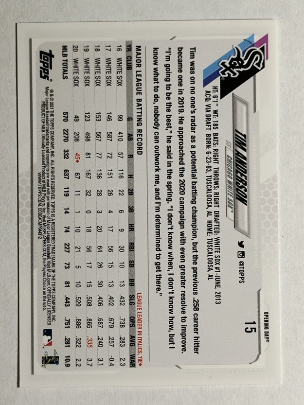 2021 Topps Opening Day #15 Tim Anderson