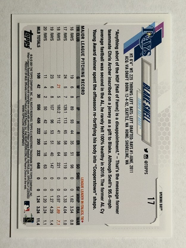 2021 Topps Opening Day #17 Blake Snell