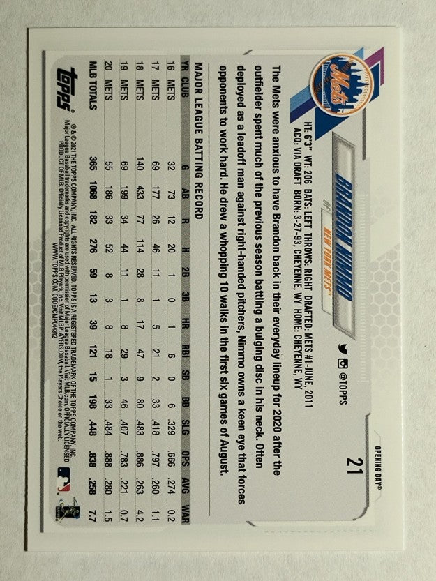 2021 Topps Opening Day #21 Brandon Nimmo