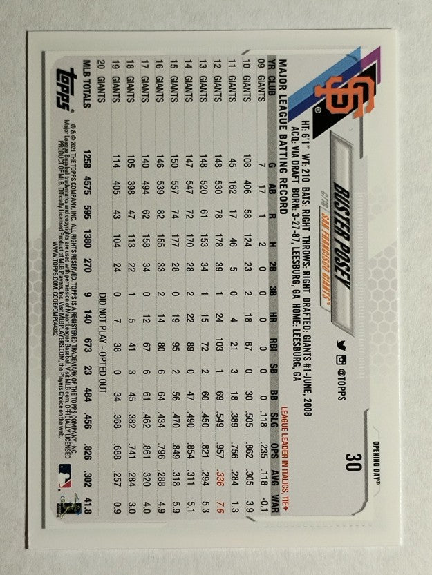 2021 Topps Opening Day #30 Buster Posey
