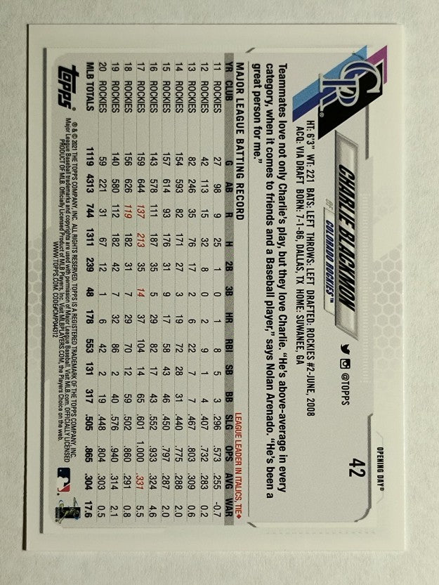 2021 Topps Opening Day #42 Charlie Blackmon